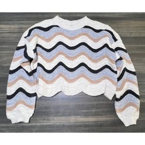 NYC‎ Knits Cropped Sweater Wavy Pattern Knit Pullover Cozy Cute Top Size S